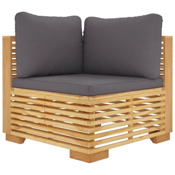 vidaXL hjørnemodul til havesofa med mørkegrå hynder massivt teak