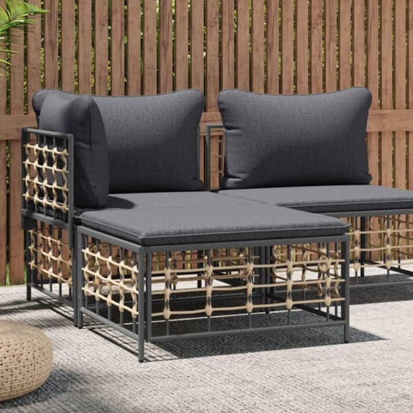 vidaXL haveskammel med mørkegrå hynde polyrattan