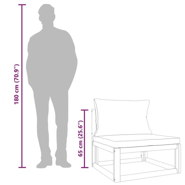 vidaXL midtermodul til havesofa med lysegrå hynder massivt akacietræ