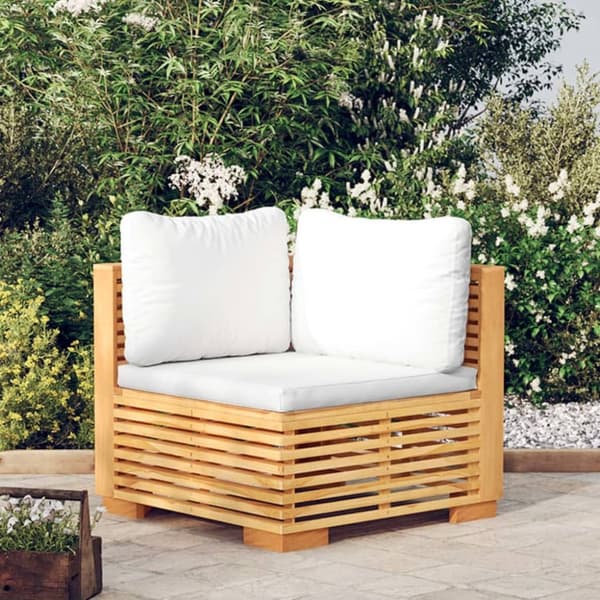 vidaXL hjørnemodul til havesofa med cremefarvede hynder massivt teak