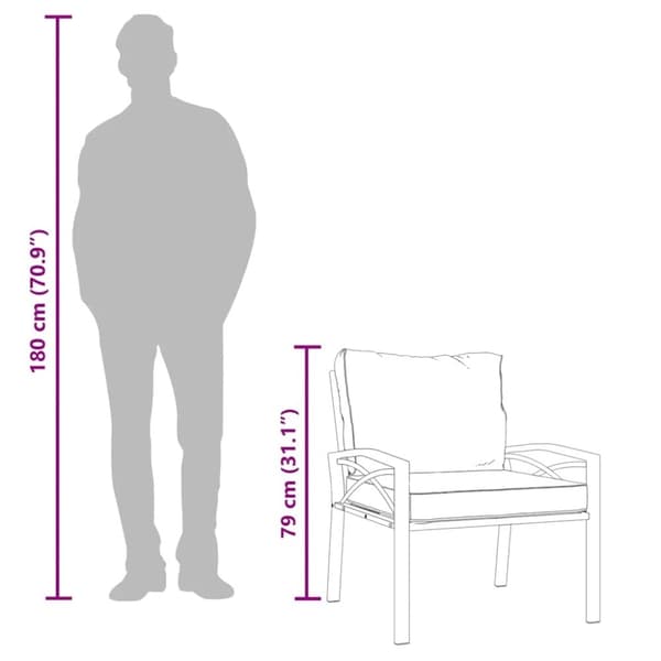 vidaXL havestol med grå hynder 68x76x79 cm stål