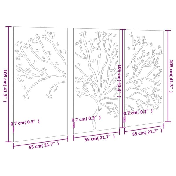 vidaXL udendørs vægdekoration 3 dele 105x55 cm trædesign cortenstål