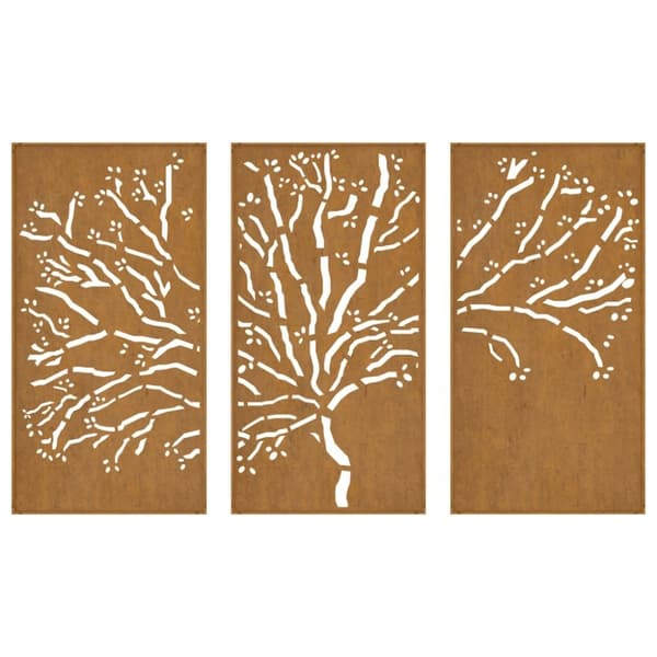 vidaXL Veggdekorasjoner til hage 3 stk 105x55 cm cortenstål tredesign