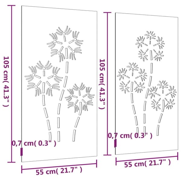 vidaXL udendørs vægdekoration 2 dele 105x55 cm blomster cortenstål