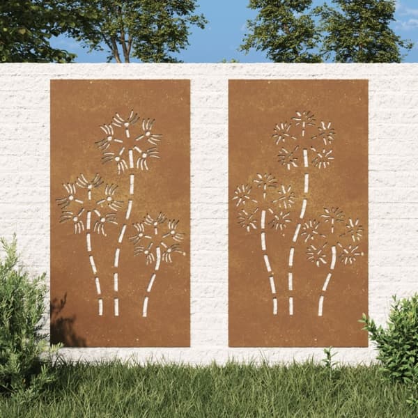 vidaXL udendørs vægdekoration 2 dele 105x55 cm blomster cortenstål