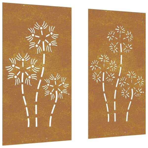vidaXL udendørs vægdekoration 2 dele 105x55 cm blomster cortenstål