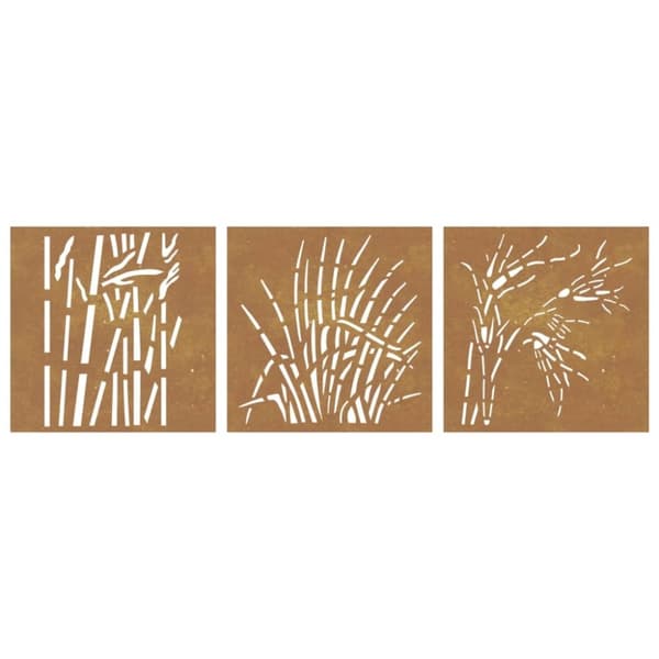 vidaXL Puutarhaseinäkoristeet 3 kpl 105x55 cm corten teräs ruohokuvio