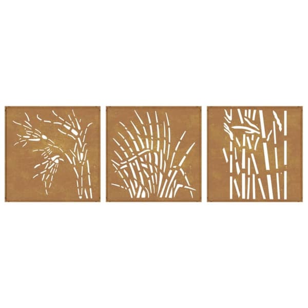 vidaXL Puutarhaseinäkoristeet 3 kpl 105x55 cm corten teräs ruohokuvio