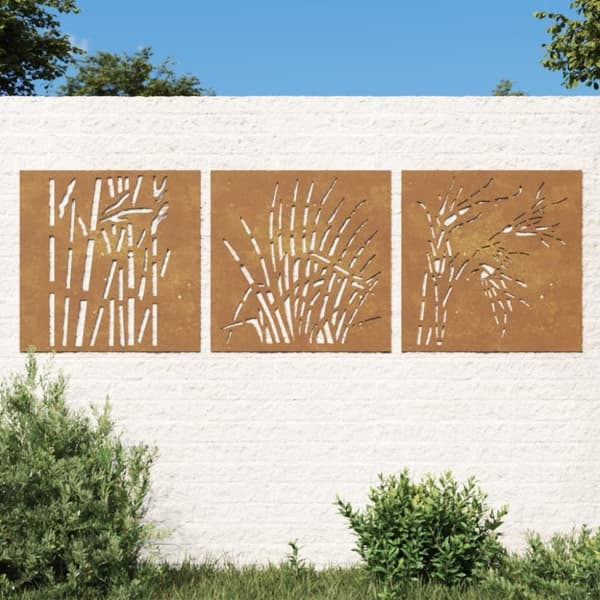 vidaXL Puutarhaseinäkoristeet 3 kpl 105x55 cm corten teräs ruohokuvio
