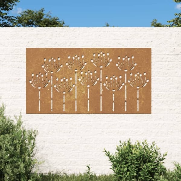 vidaXL Veggdekorasjon til hage 105x55 cm cortenstål blomsterdesign