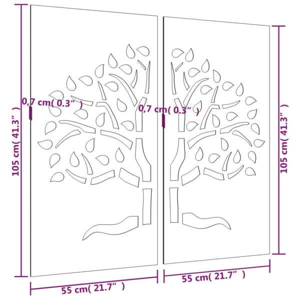 vidaXL Veggdekorasjoner til hage 2 stk 105x55 cm cortenstål tredesign