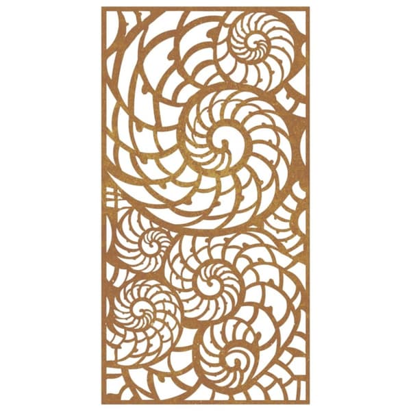 vidaXL Puutarhaseinäkoriste 105x55 cm corten teräs simpukkakuvio