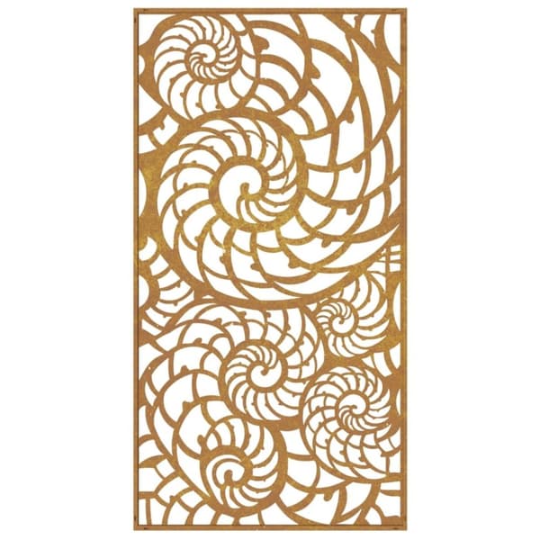vidaXL Puutarhaseinäkoriste 105x55 cm corten teräs simpukkakuvio