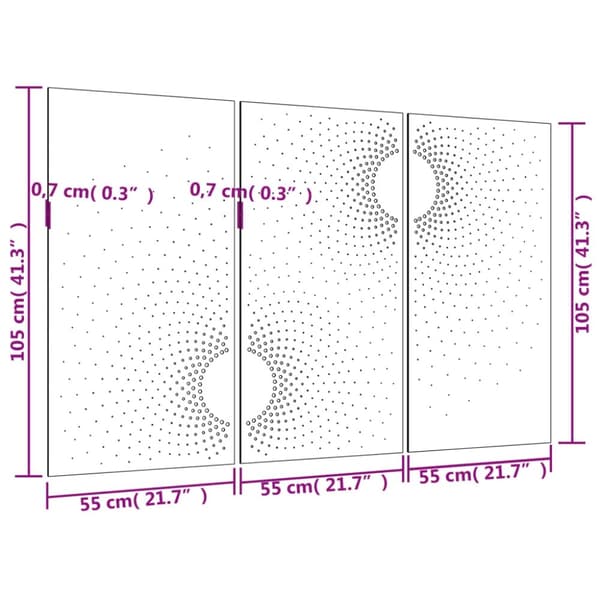 vidaXL Veggdekorasjoner til hage 3 stk 105x55 cm cortenstål soldesign