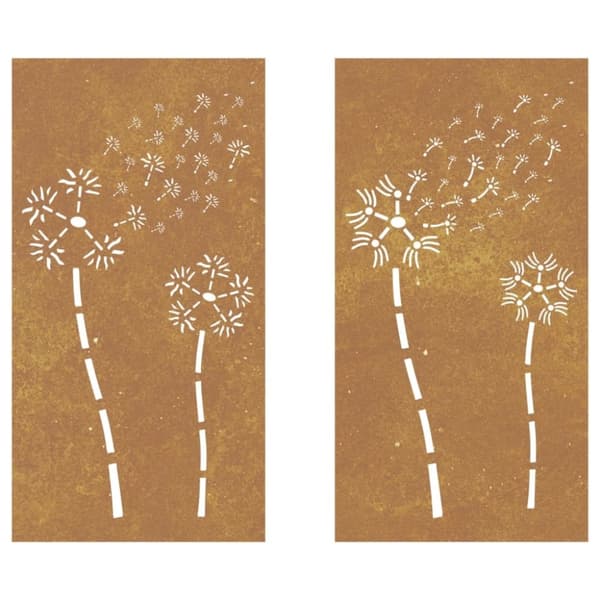 vidaXL Väggdekorationer 2 delar 105x55cm rosttrögt stål blomdesign