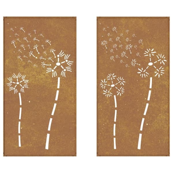 vidaXL Väggdekorationer 2 delar 105x55cm rosttrögt stål blomdesign