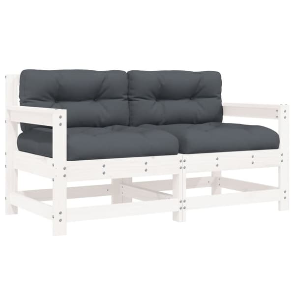 vidaXL Hagestoler med puter 2 stk hvit heltre furu