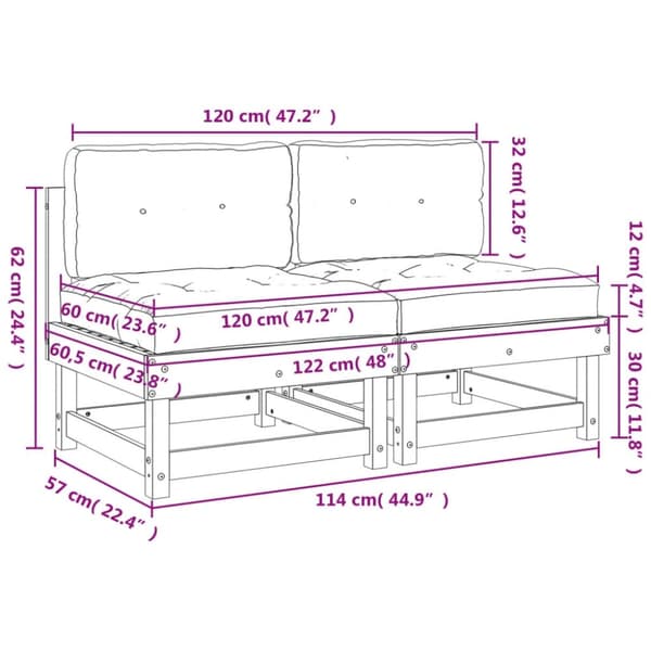 vidaXL Midtsofaer med puter 2 stk impregnert tre furu