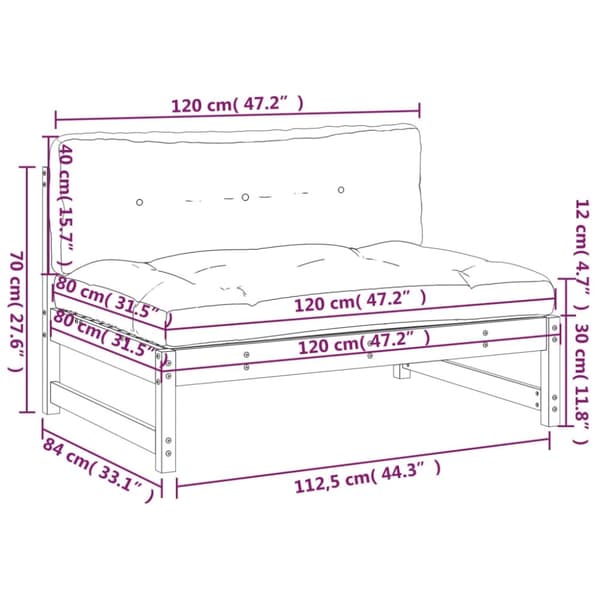 vidaXL Midtsofa hvit 120x80 cm heltre furu