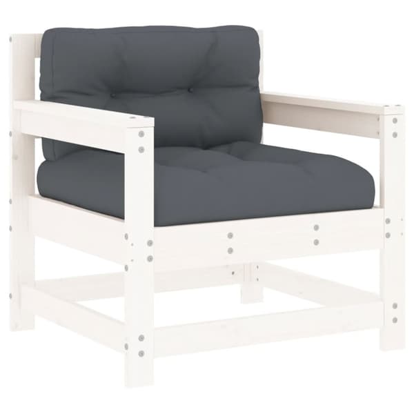 vidaXL Hagestoler med puter 2 stk hvit heltre furu