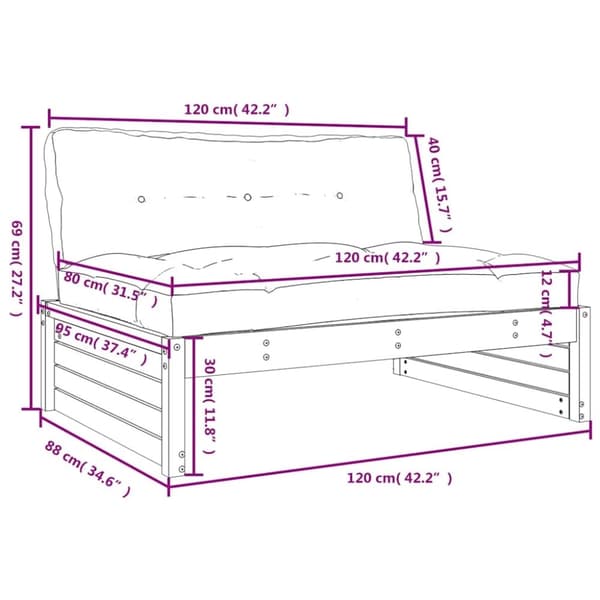 vidaXL Midtsofa svart 120x80 cm heltre furu