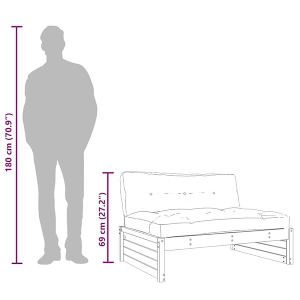 vidaXL midtermodul til sofa 120x80 cm massivt fyrretræ sort