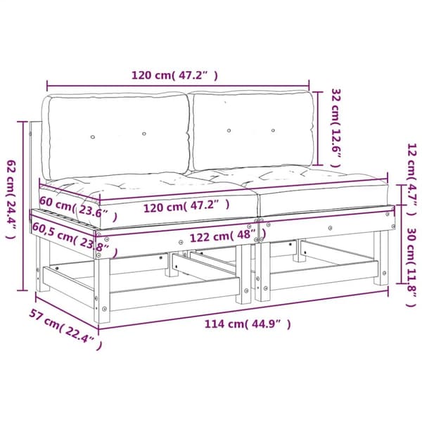 vidaXL Midtsofaer med puter 2 stk hvit heltre furu