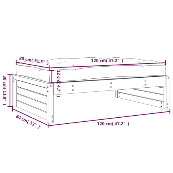 vidaXL Hagefotskammel svart 120x80 cm heltre furu