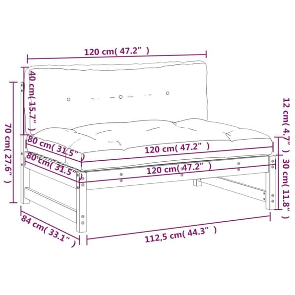 vidaXL Midtsofa 120x80 cm impregnert furu