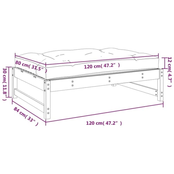 vidaXL Fotpall för trädgården grå 120x80 cm massiv furu