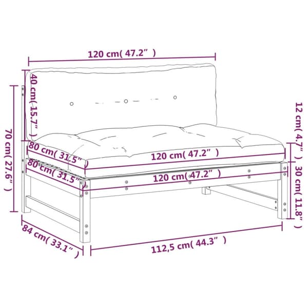 vidaXL midtermodul til sofa 120x80 cm massivt fyrretræ grå