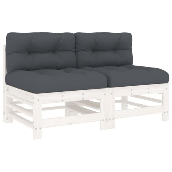 vidaXL Midtsofaer med puter 2 stk hvit heltre furu