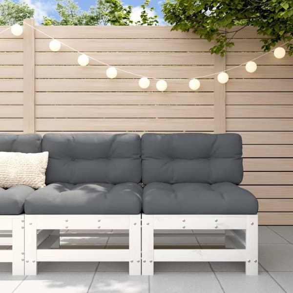 vidaXL Midtsofaer med puter 2 stk hvit heltre furu