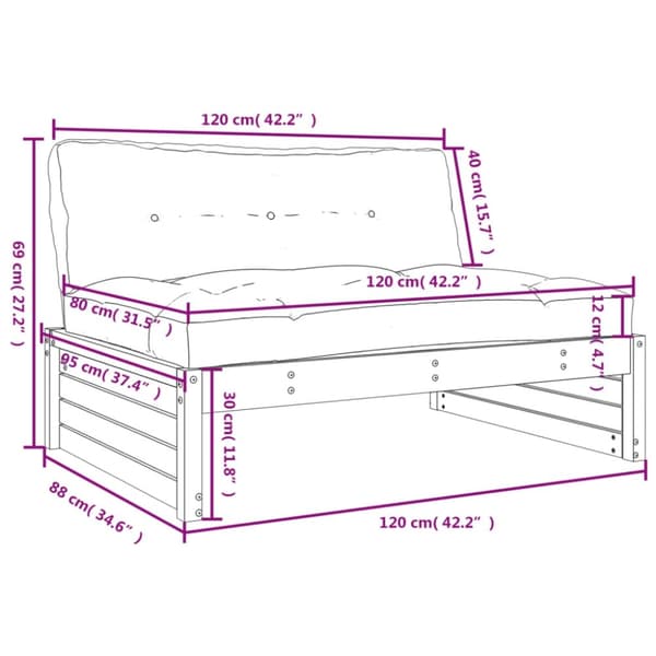 vidaXL Mittensoffa 120x80 cm impregnerad furu