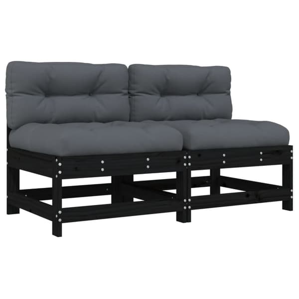 vidaXL midtermoduler til sofa 2 stk. med hynder massivt fyrretræ sort