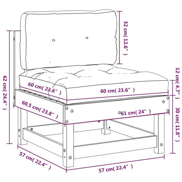 vidaXL Midtsofa med puter heltre furu