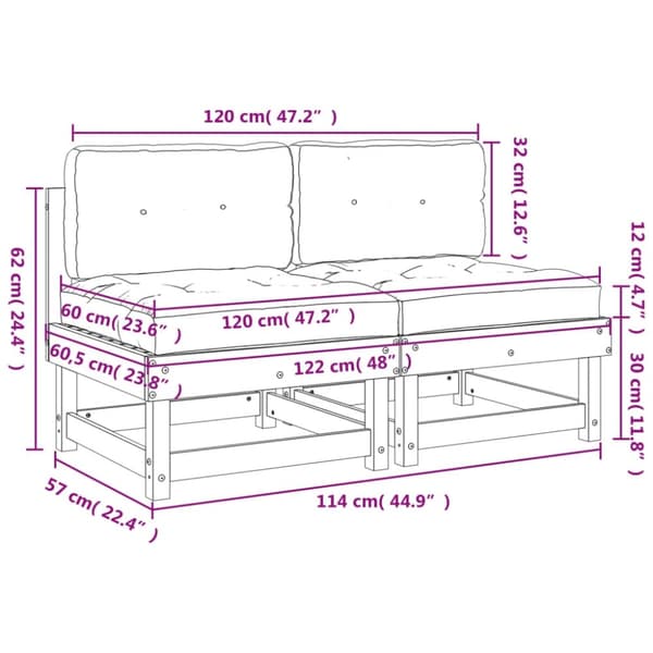 vidaXL Midtsofaer med puter 2 stk heltre furu
