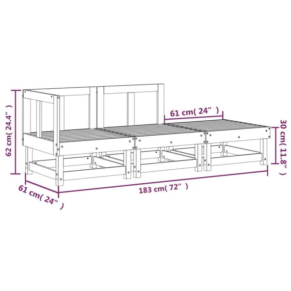 vidaXL Hagesofagruppe 3 deler heltre furu
