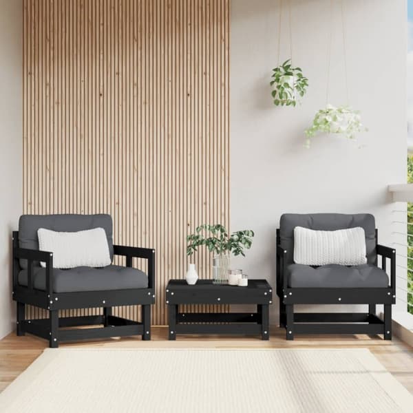 vidaXL Hagestoler 2 stk svart heltre furu