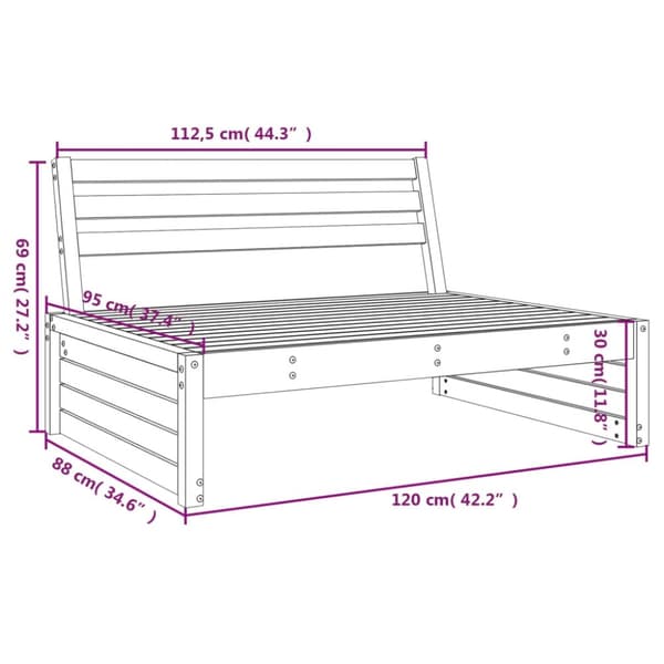 vidaXL Puutarhan keskisohva musta 120x80 cm täysi mänty