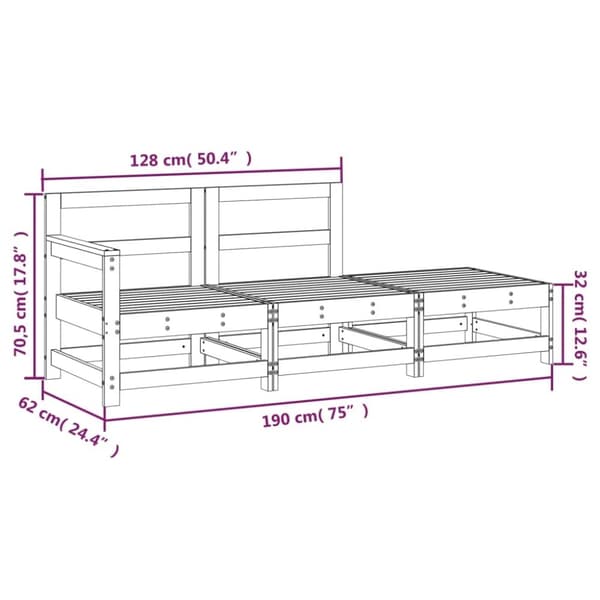 vidaXL Hagesofagruppe 3 deler heltre furu