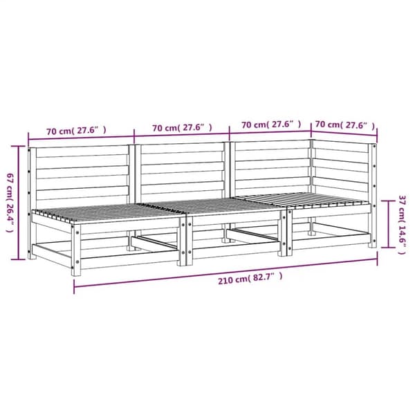 vidaXL Hagesofa 3-seters heltre furu