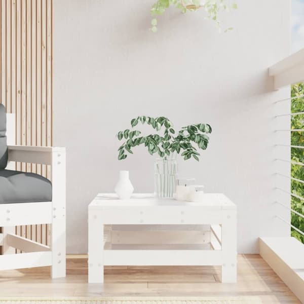 vidaXL Fotpall för trädgården vit massiv furu