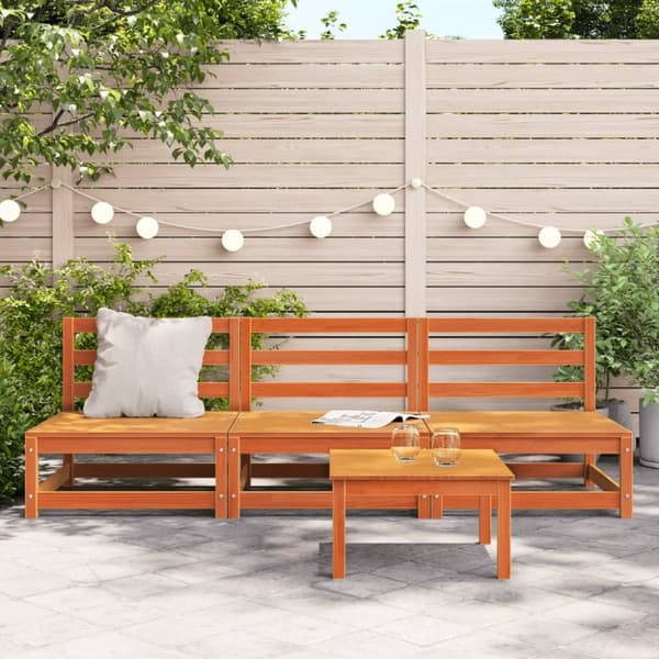 vidaXL Hagesofaer uten armlener 3 stk voksbrun 70x70x67 cm heltre furu