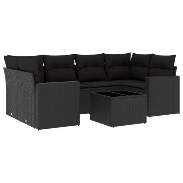 vidaXL sofasæt til haven 7 dele med hynder polyrattan sort