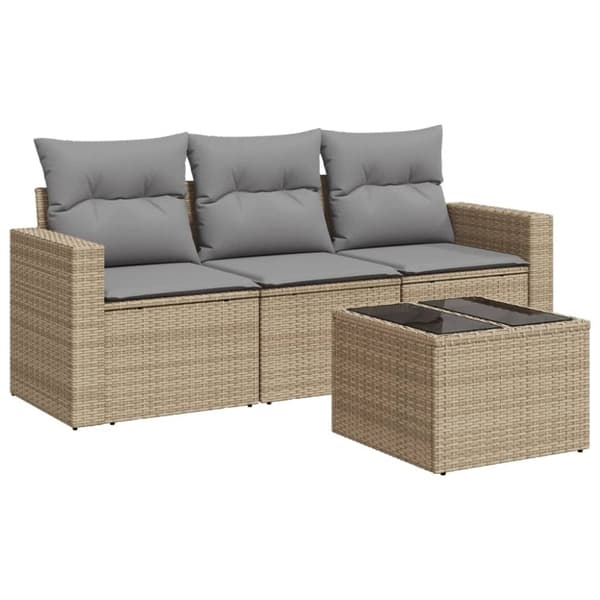 vidaXL sofasæt til haven 4 dele med hynder polyrattan beige