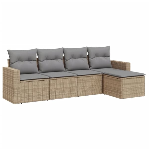 vidaXL sofasæt til haven 5 dele med hynder polyrattan beige