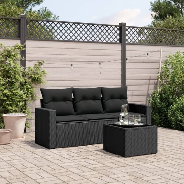 vidaXL sofasæt til haven 4 dele med hynder polyrattan sort