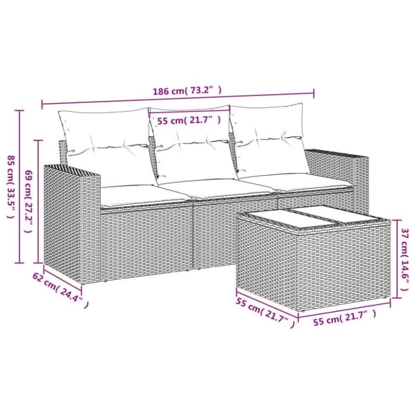 vidaXL sofasæt til haven 4 dele med hynder polyrattan sort