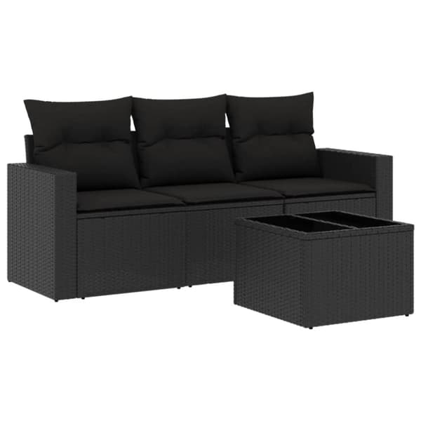vidaXL sofasæt til haven 4 dele med hynder polyrattan sort